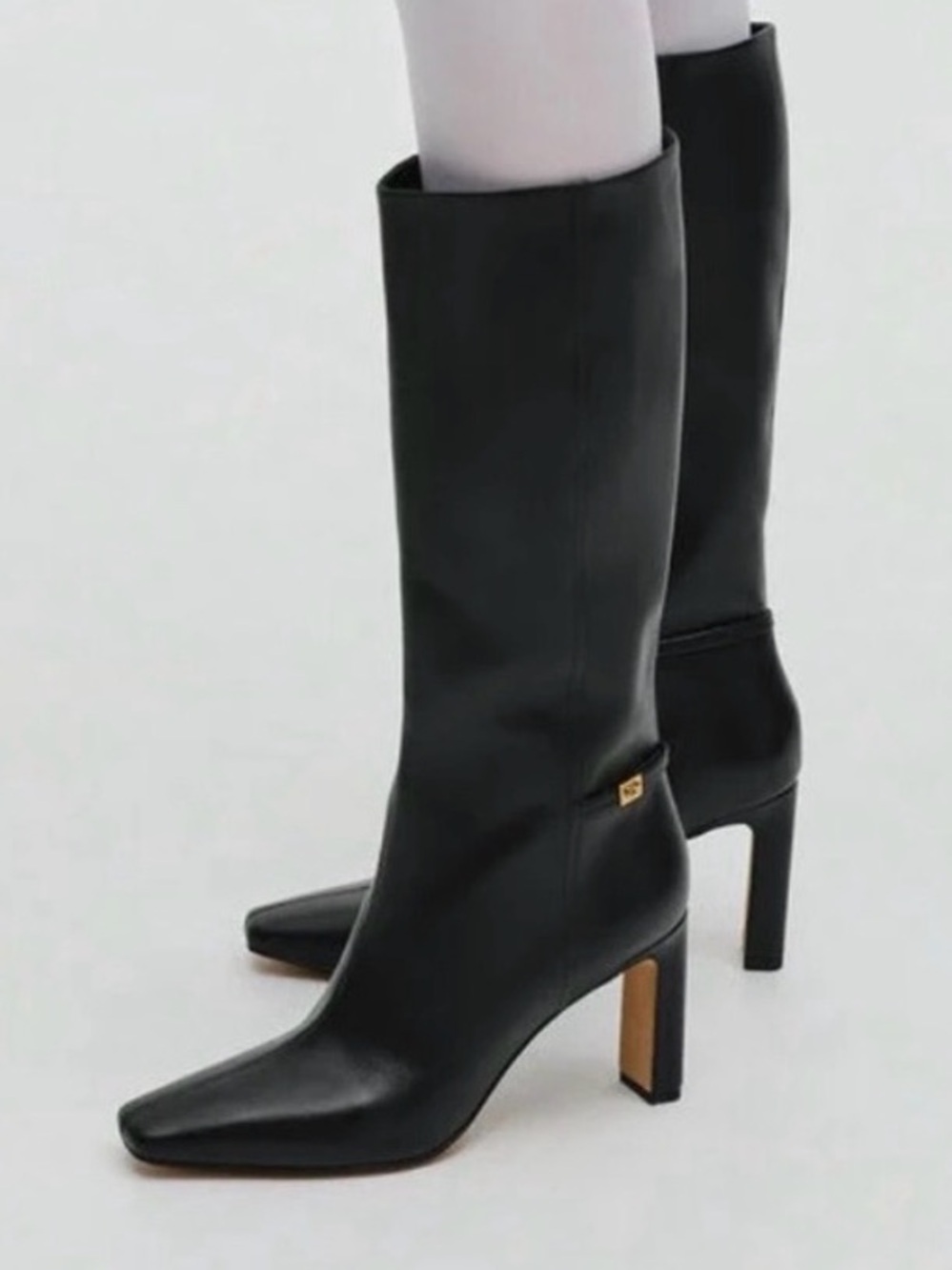 Charles & Keith Georgina Leather Knee-High Boots | Black | Size 9 NWOB